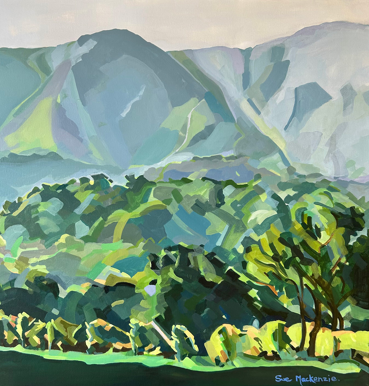November Vines below Bonnieux - Acrylic on Canvas - Framed size 71cm square.