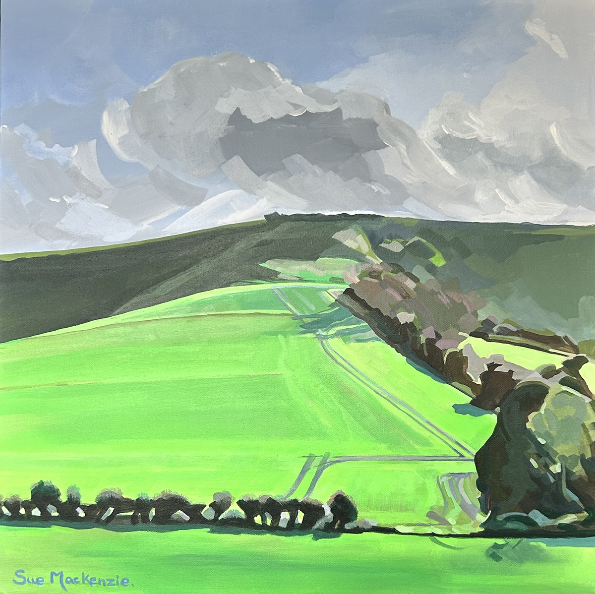 From the Old Coach Road, Firle - Acrylic on Canvas - 72cm square framed